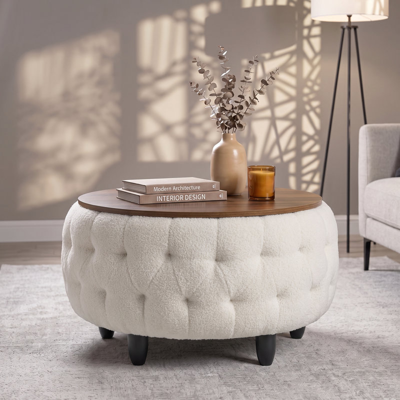 Yesmi Upholstered Coffee Table, Brown Top/White Base