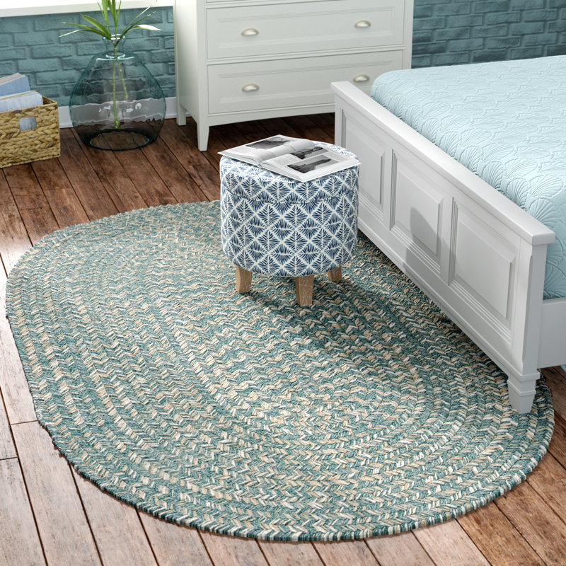 Tapis réversible en mélange de laine Bristow - bleu sarcelle, Ovale 10 pi x 13 pi