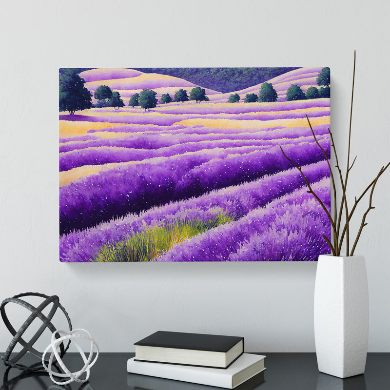 Watercolour Lavender Field Vol.5 - Wrapped Canvas, 35cm H x 50cm W x 3cm D