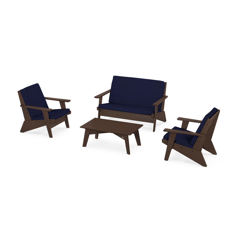 Riviera Modern Lounge 4-Piece Set, Mahogany, Navy