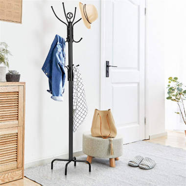 Coat Rack Stand with 4 Shelves, Industrial Entryway Free Standing