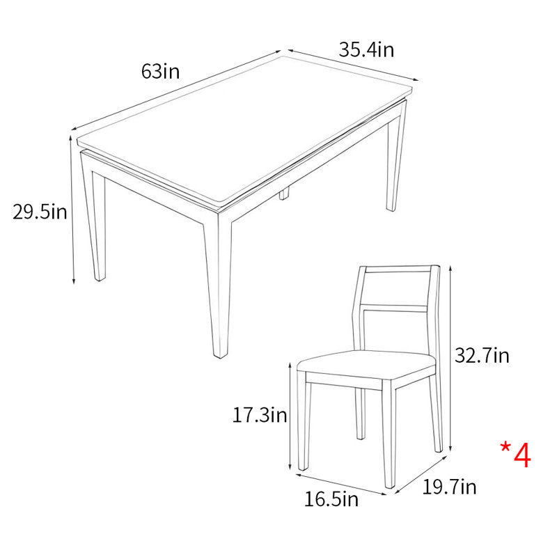 Modern simple household rectangle dining table set, 29.5"H x 63"L x 35.4"W