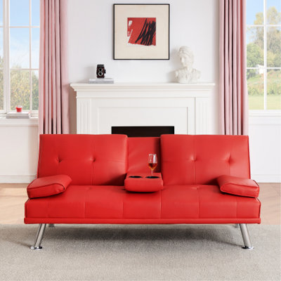 67 - Inch Multifunctional Red Double Folding Bed For Apartment Use, Turns Into In Seconds, Multiple Adjustments, Soft Fabric, Metal Legs Small Living Areas, Convertible To Bed, Angles, Velvet
