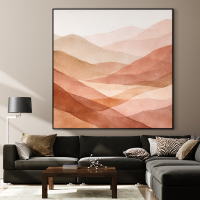 Très grand reproduction d'art sur tissu mural - Paysage de montagne en terre cuite chaude en rosé et beige pour la chambre à coucher - «Assemblage requis du cadre (cadre non fini)»