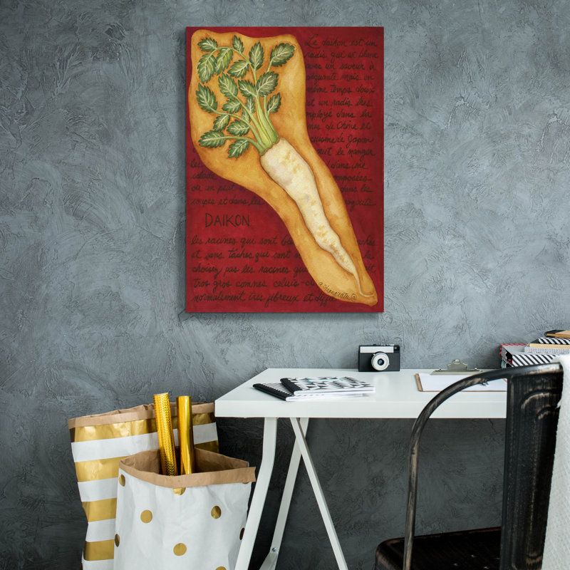 Toile «Veggies On Red L Daikon» par Andrea Strongwater, H 26 po x l 18 po x P 0,75 po