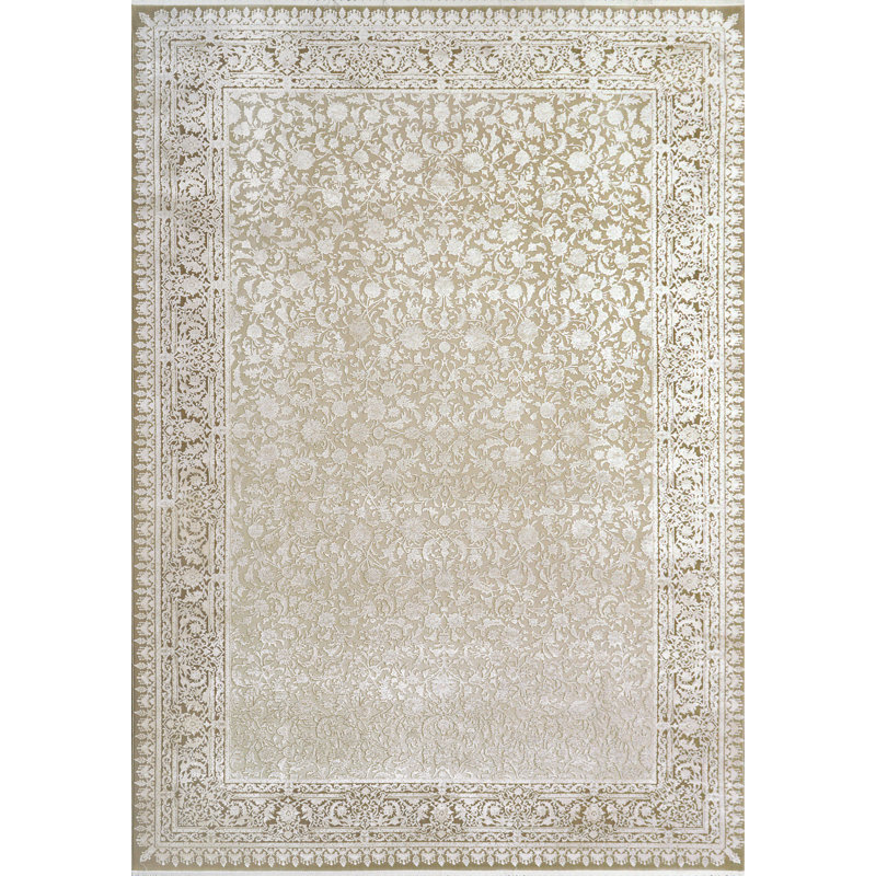 Tapis oriental beige / ivoire fabriqué à la machine, Rectangle 9 pi x 12 pi