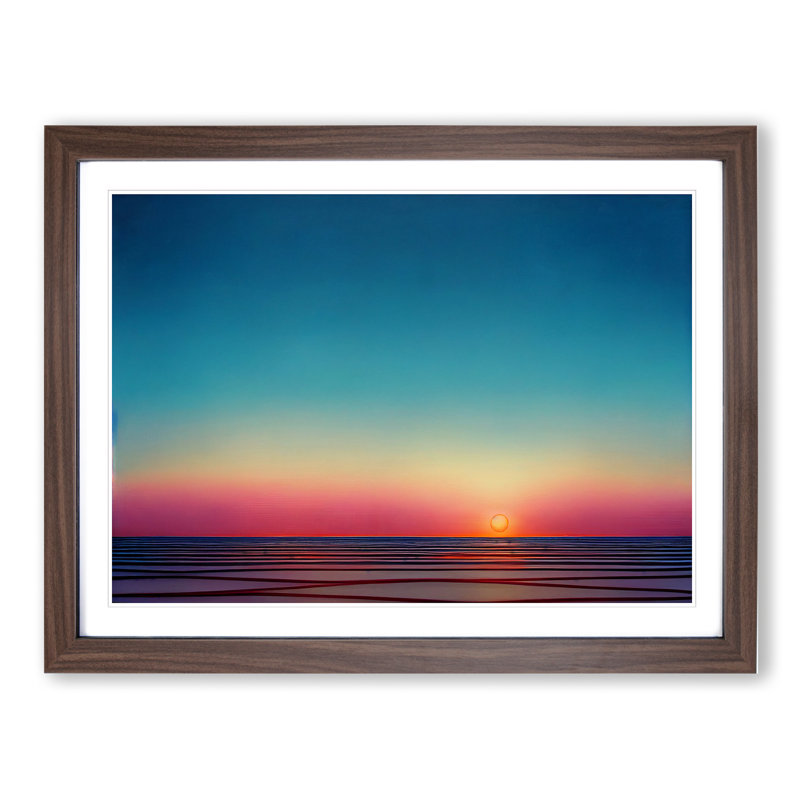 XH1022-2642X Delightful Seascape At Sunset - Single Picture Frame Print, Walnut, 46cm H x 64cm W x 2cm D