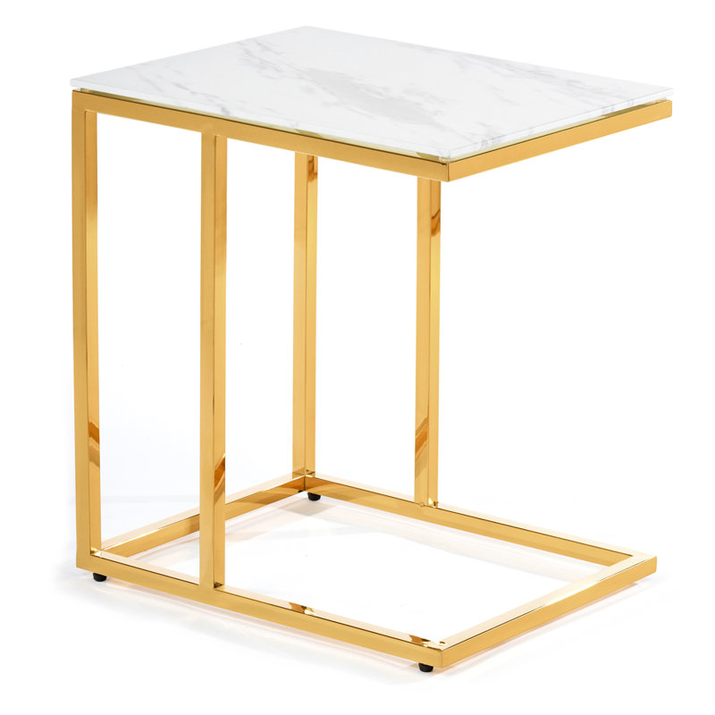 Capirano Glass Top Frame End Table, Gold