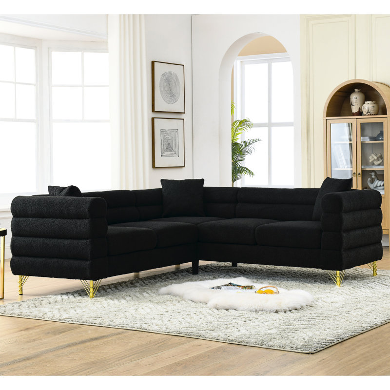 Canapé modulaire en L de 81,5 pouces, 5 coins pour différents espaces. Conception moderne et épurée avec des formes légèrement incurvées et des pieds métalliques. Structure en bois massif durable. 3 coussins. 250 lb par
