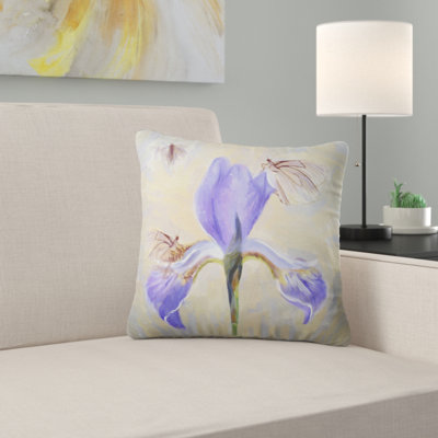 Croquis de fleur bleue avec papillons - coussin imprimé floral