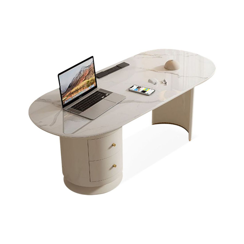 Bureau blanc avec plaque Creative Rock, H 29,53 po x l 55,12 po x P 23,62 po
