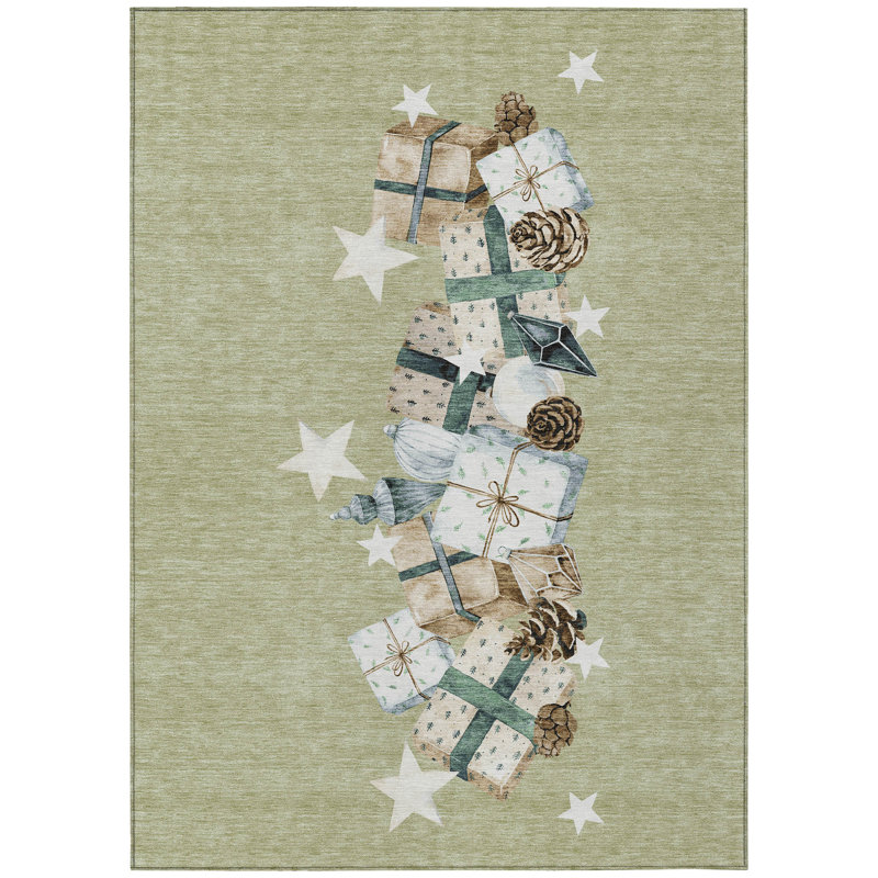 Machine Washable Indoor/Outdoor Christmas Presents Xhevrie Aloe Rug, Rectangle 8' x 10'