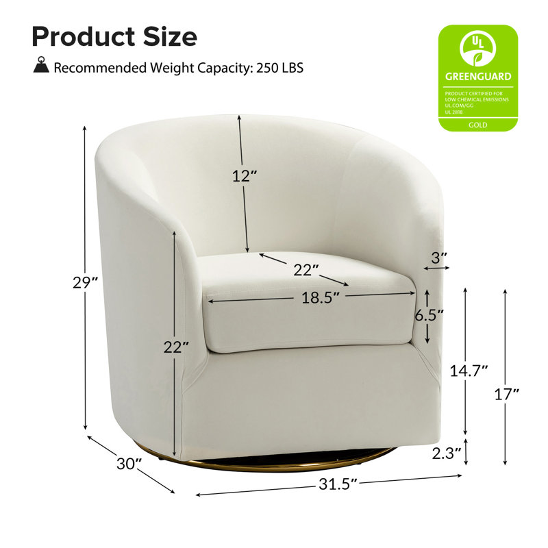 Holden Velvet Swivel Accent Chair, Ivory