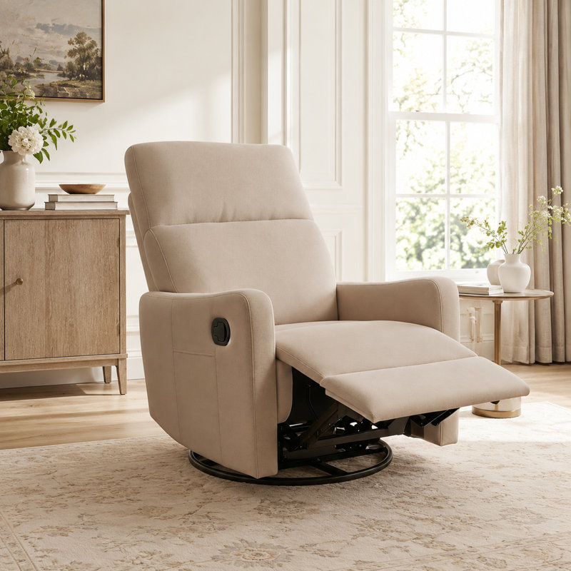 Fauteuil inclinable pivotant manuel avec rotation à 360° et fonction bascule, revêtement en tissu, idéal pour les petits espaces, brun