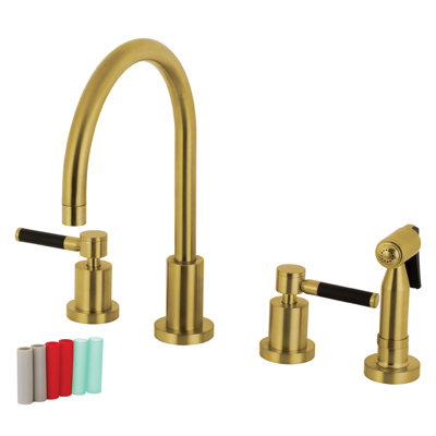 Kingston Brass Kaiser Double-Handle 4-Hole Widespread Kitchen Faucet with Brass Sprayer