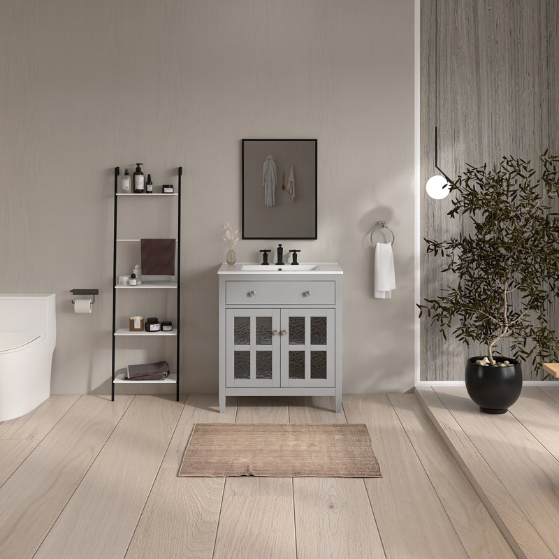 30'' Single Bathroom Vanity With Ceramic Top, Gris