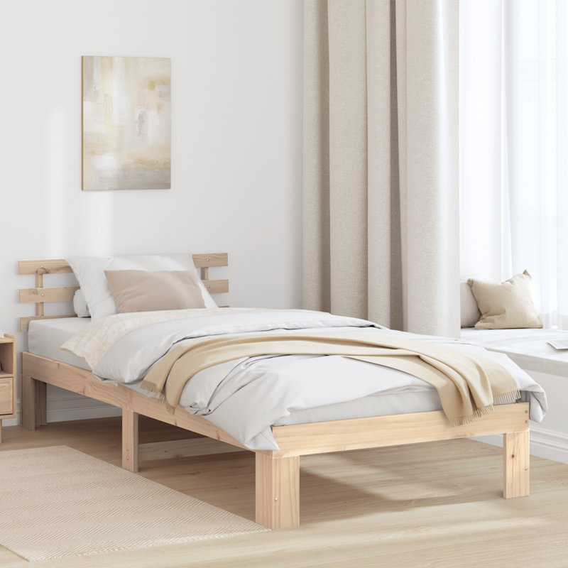 Bed Frame with Headboard Solid Pine Wood, European Single (90 x 200 cm), Natural