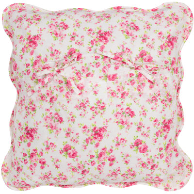Floral White/Pink Square Throw Cushion