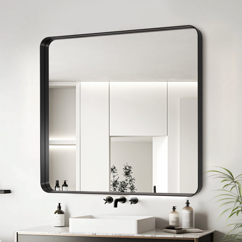 Miroir d'intérieur, miroir mural, miroir de salle de bain à cadre en aluminium, 36 po x 36 po, Carrée