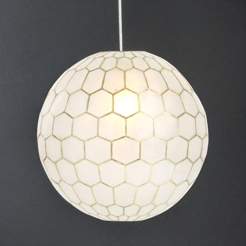 Abbington 1-Light Handcrafted Capiz Shell Globe Pendant, 15" H x 16" W x 16" D, Gold