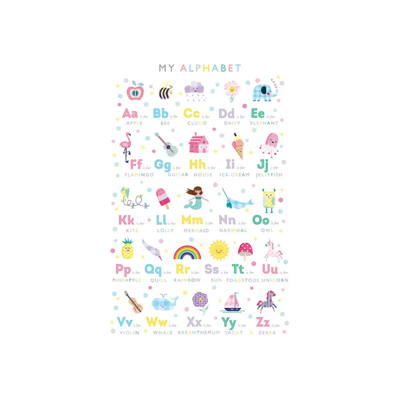 Pastel Alphabet Print 1 Piece Wrapped Canvas Wall Art, 20.32 cm H x 30.48 cm W