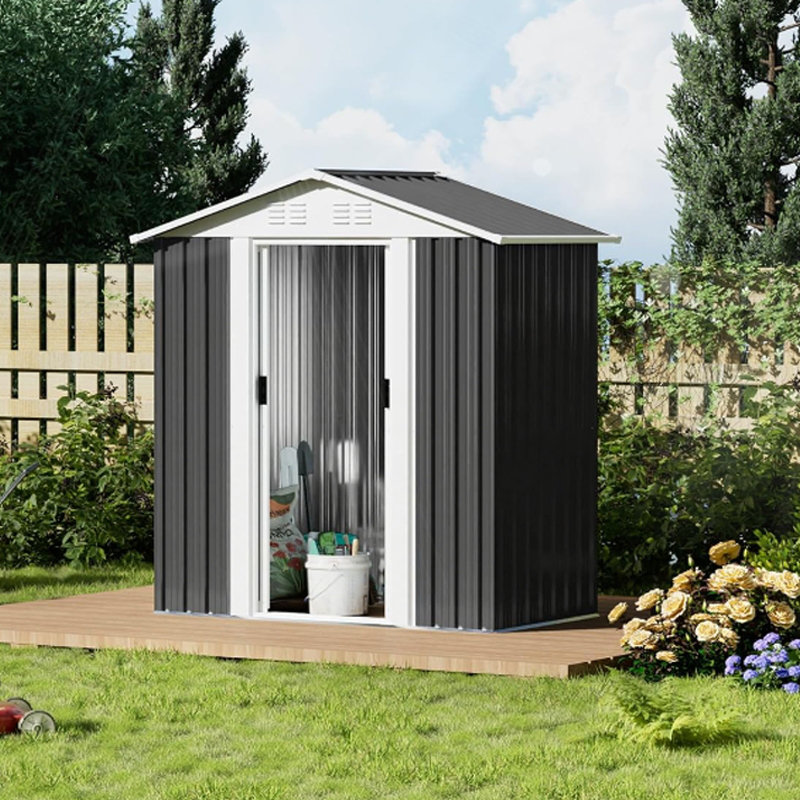 Remise de rangement d'extérieur gris foncé 5 pi x 3 pi avec structure en alliage d'aluminium et base, Gris