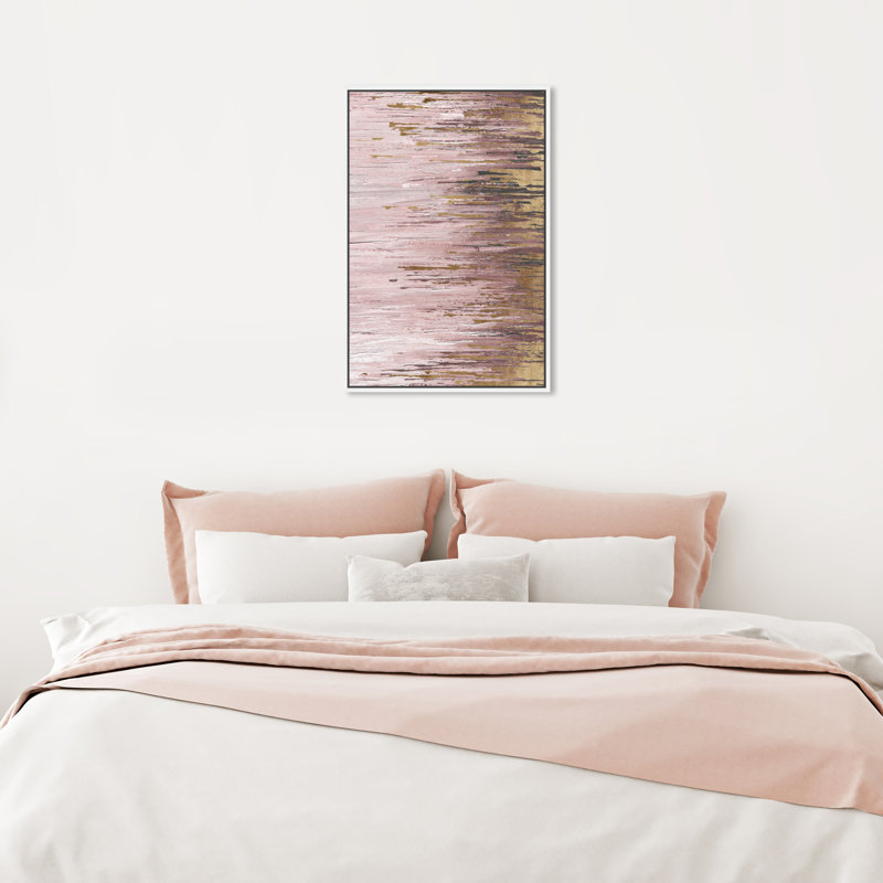 «Blush Rains Duet I», peinture sur toile, H 24 po x l 16 po, Toile blanche encadrée