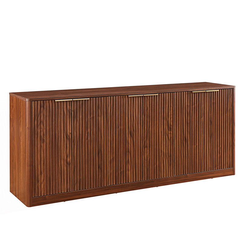 Modern Wavy Sideboard With Curved Design, 6-Door Storage Cabinet, Living Room Cabinet, Walnut