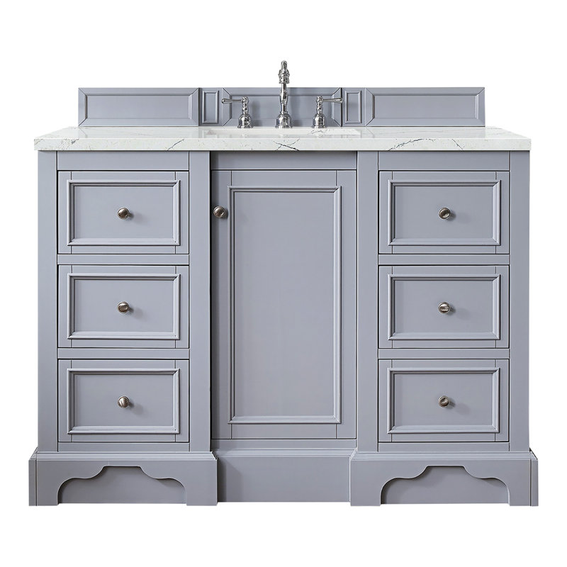 De Soto 48'' W Single Vanity, Bright White, Carrara White Marble, 8" Widespread