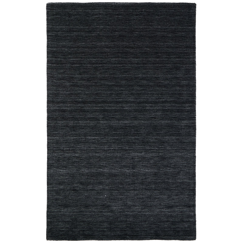 Tapis en laine tissé à la main Kaden, Rectangle 3 pi 6 po x 5 pi 6 po, Noir
