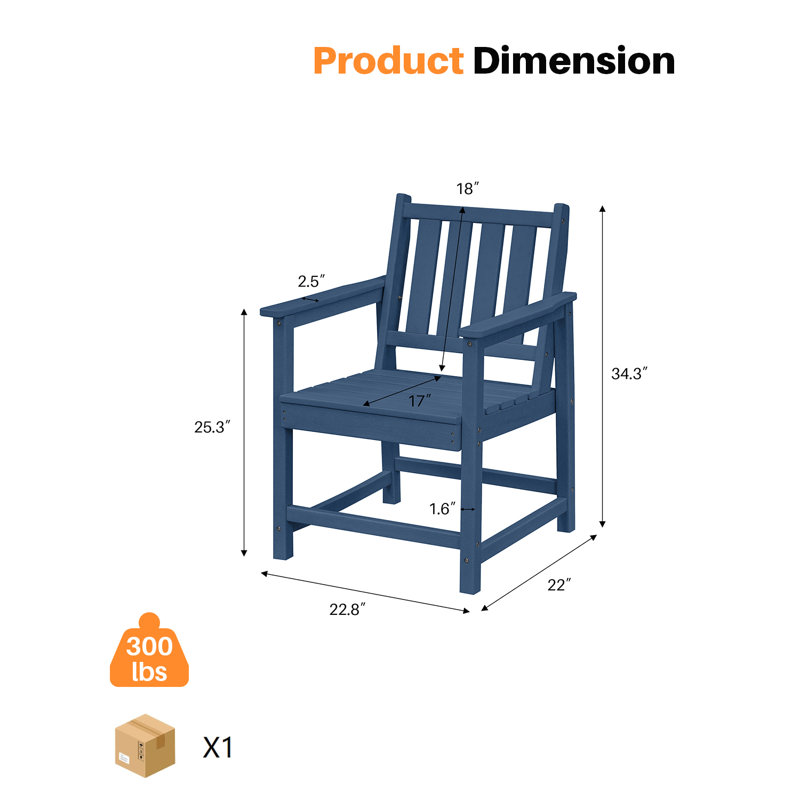 SeeHill HDPE Dining Chair Set of 4, Outdoor Dining Chair with Deep Seating, All Weather HDPE Patio Dining Chairs, Ergonomic Outdoor Chairs Furniture for Backyard, Poolside, Garden, Deck