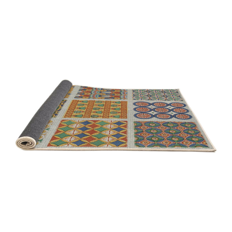 Tapis vert / bleu / rouge tissé à la machine, Rond 8 pi