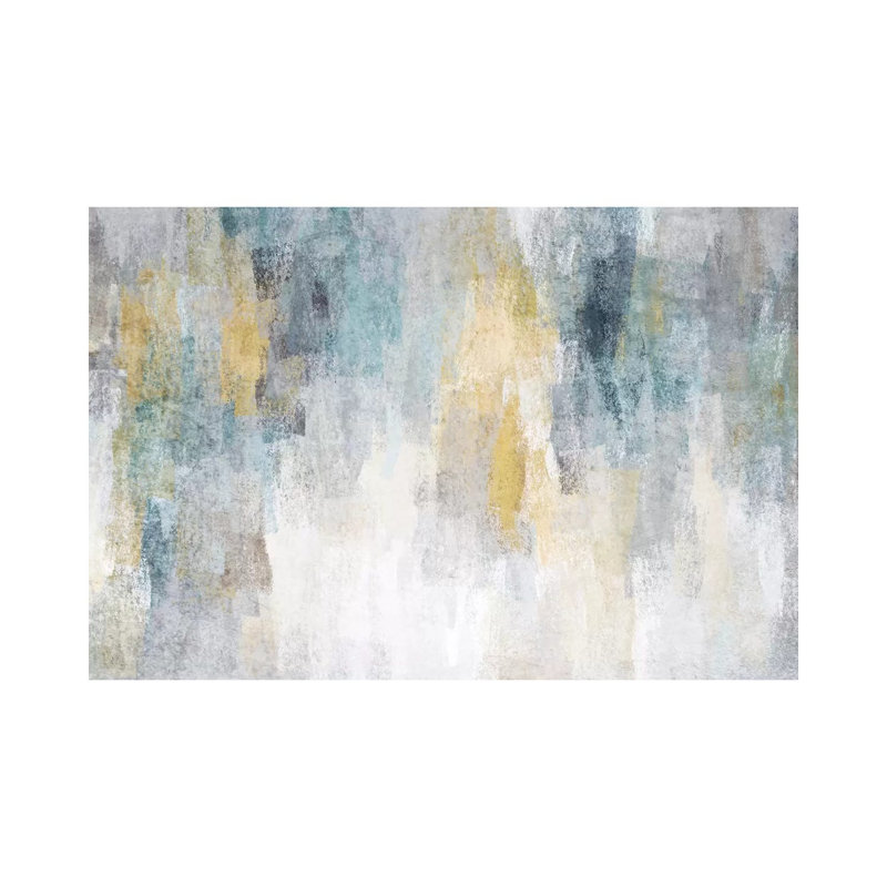 «Blue and Yellow Expression I» - Estampe numérique sur toile tendue avec châssis, H 26 po x l 40 po x 1,5 po