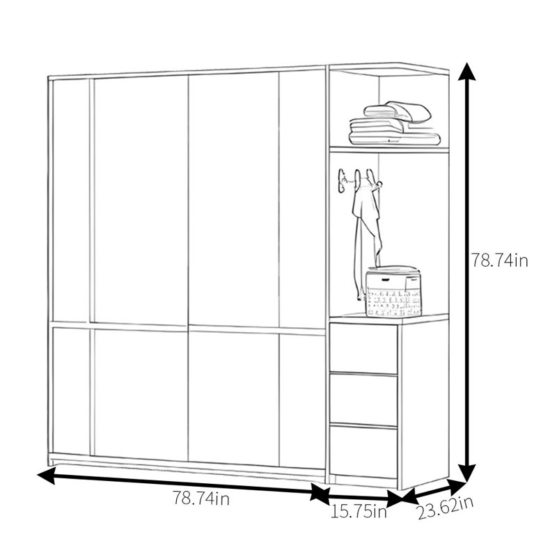 Penderie simple à bûches, H 78,74 po x l 94,49 po x P 23,62 po