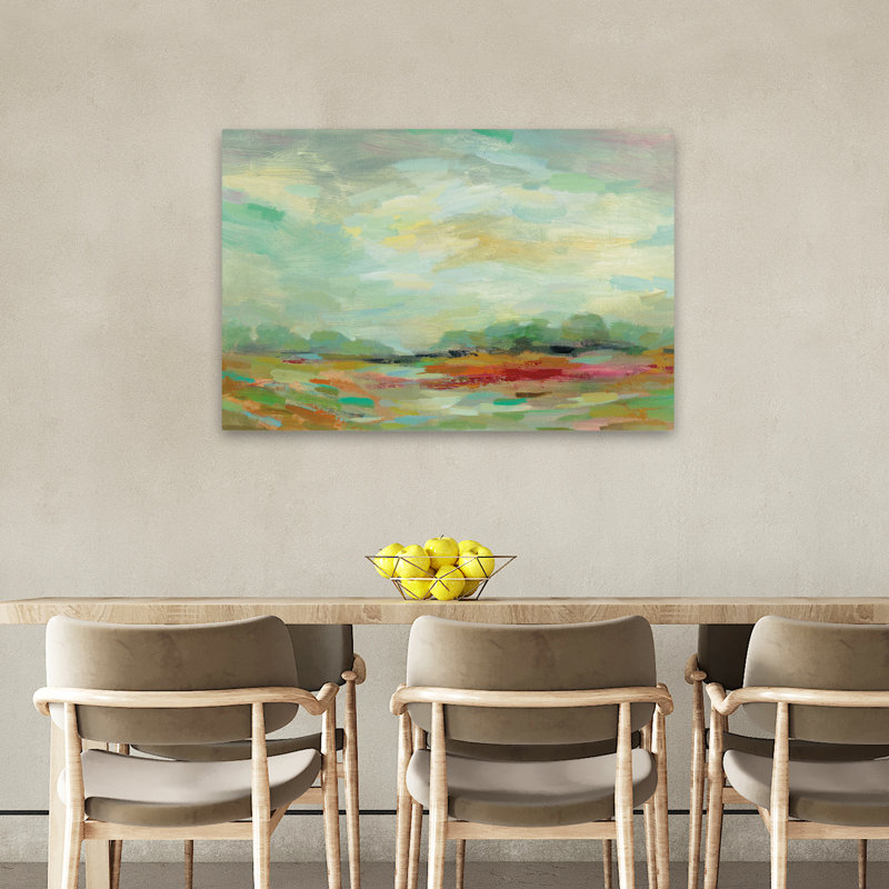 Sunrise Field - abstrait beige bleu brun, H 36 po x l 24 po