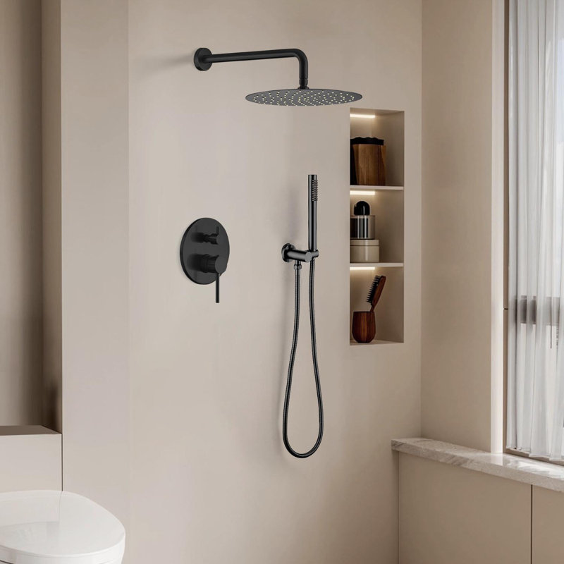 1-Spray Patterns 9.8 In. Wall Mount Dual Fixed And Handheld Shower Head 1.8 GPM In Matte Black