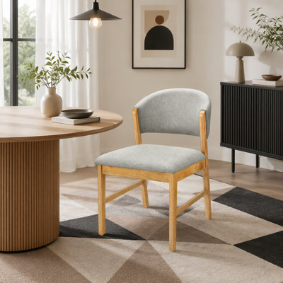 Mid-Century Modern Upholstered Dining Chairs, Rubber Wood Frame Kitchen Chairs with Upholstered(Set of 2), Natural Oak