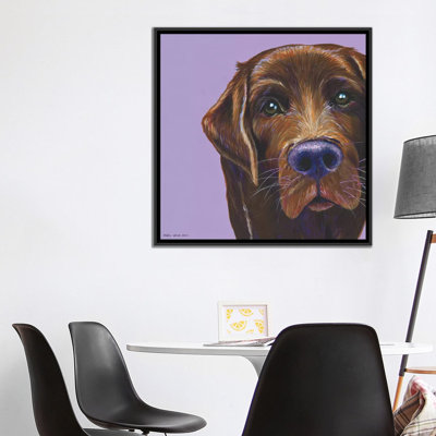«Brown Labrador On Lilac, Square» par Kirstin Wood, impression sur toile