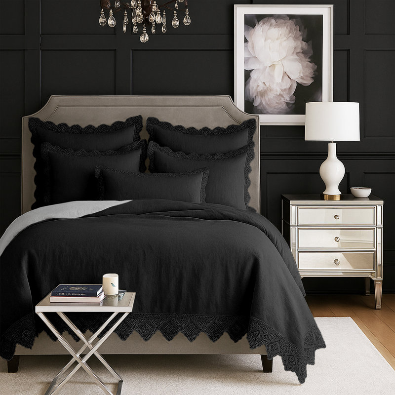 Ensemble de housse de couette en coton ébène Elsie 6 pièces, Housse de couette double + 5 pièces supplémentai