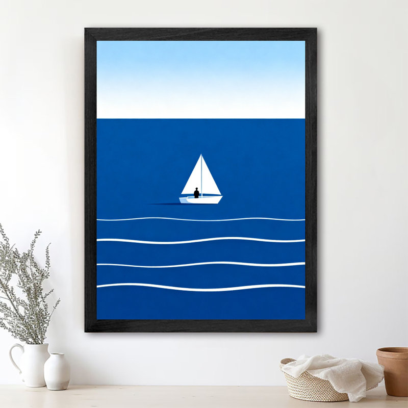 Art encadré noir, bateaux à voile rétro sur la surface de la mer, impressions encadrées de style rétro, H 25 po x l 17 po