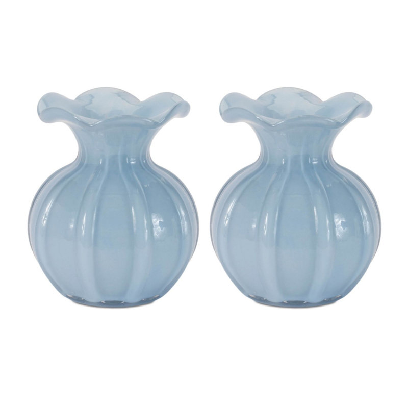Vase côtelé à volants (ensemble de 2), H 5,5 po, Bleu