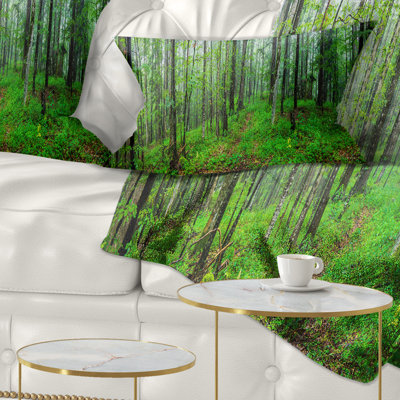 Green Wild Forest with Dense Trees - Forest Printed Pillow