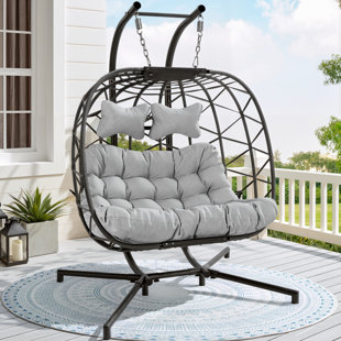 Celyne 2 Person Outdoor/Indoor Porch Swings with Stand Double Hanging Egg Chair with Cozy Cushion