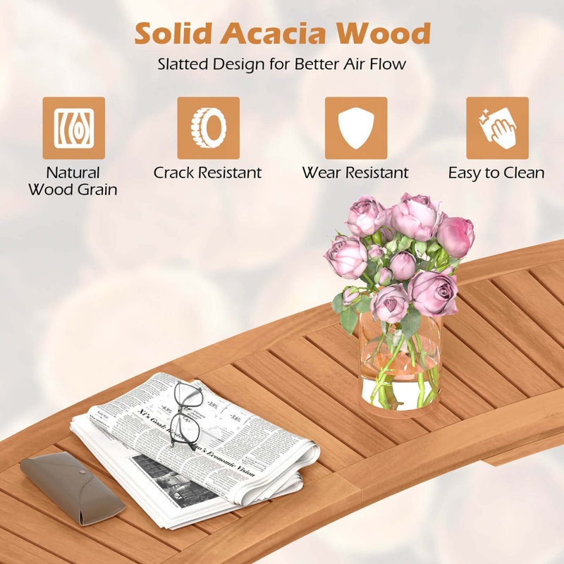 4-Piece Outdoor Curved Acacia Wood Bench Set for Yard