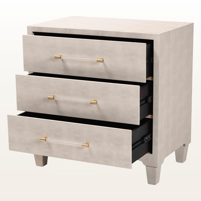 Aishu Beige Finish 3-Drawer Storage Cabinet In Faux Shagreen, 28.66" H X 27.74" W X 17.37" D