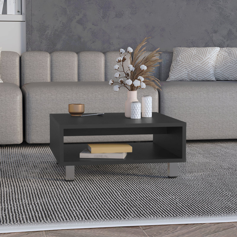 Table basse H 10,6 po, 1 tablette, 4 pieds