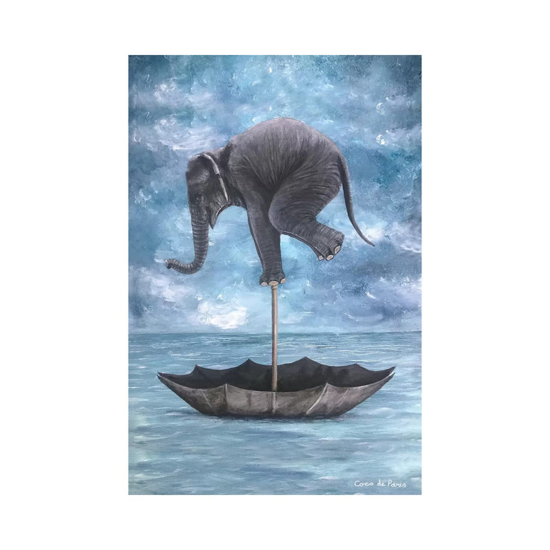 «Elephant in Balance» par Coco De Paris - impression d'art graphique, Pas de tapis, H 40 po x l 26 po x P 1,5 po