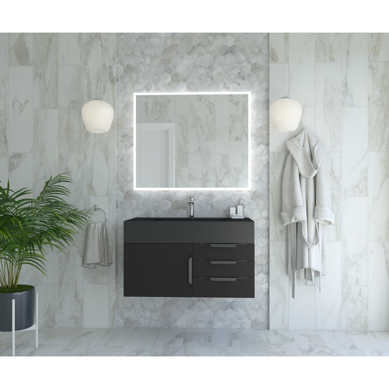 Nile 36" Wall-Mounted Single Bathroom Vanity Set, Black, Black, Black