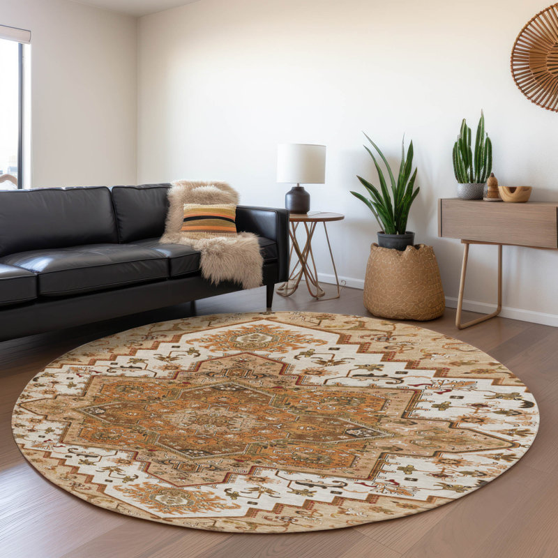 Premium Machine Washable Corum AMF1036 Oriental Rug, Round 8'