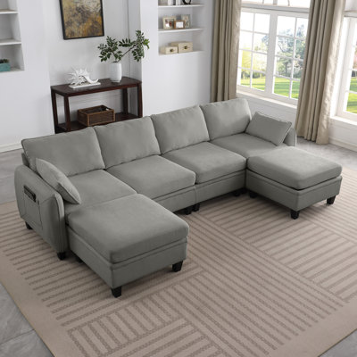 Canapé modulaire en chenille gris foncé de 109 pouces avec canapé-lit en forme de nuage avec repose-pieds, combinaison de bricolage pour le salon